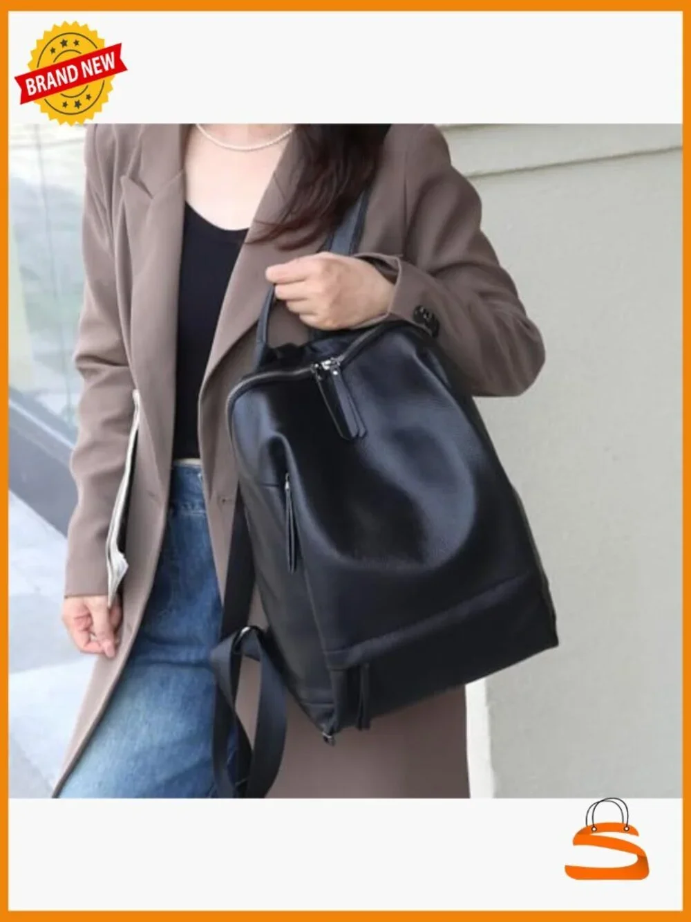 Genuine Leather Laptop Backpack for Women, Fashion Daypack with Large